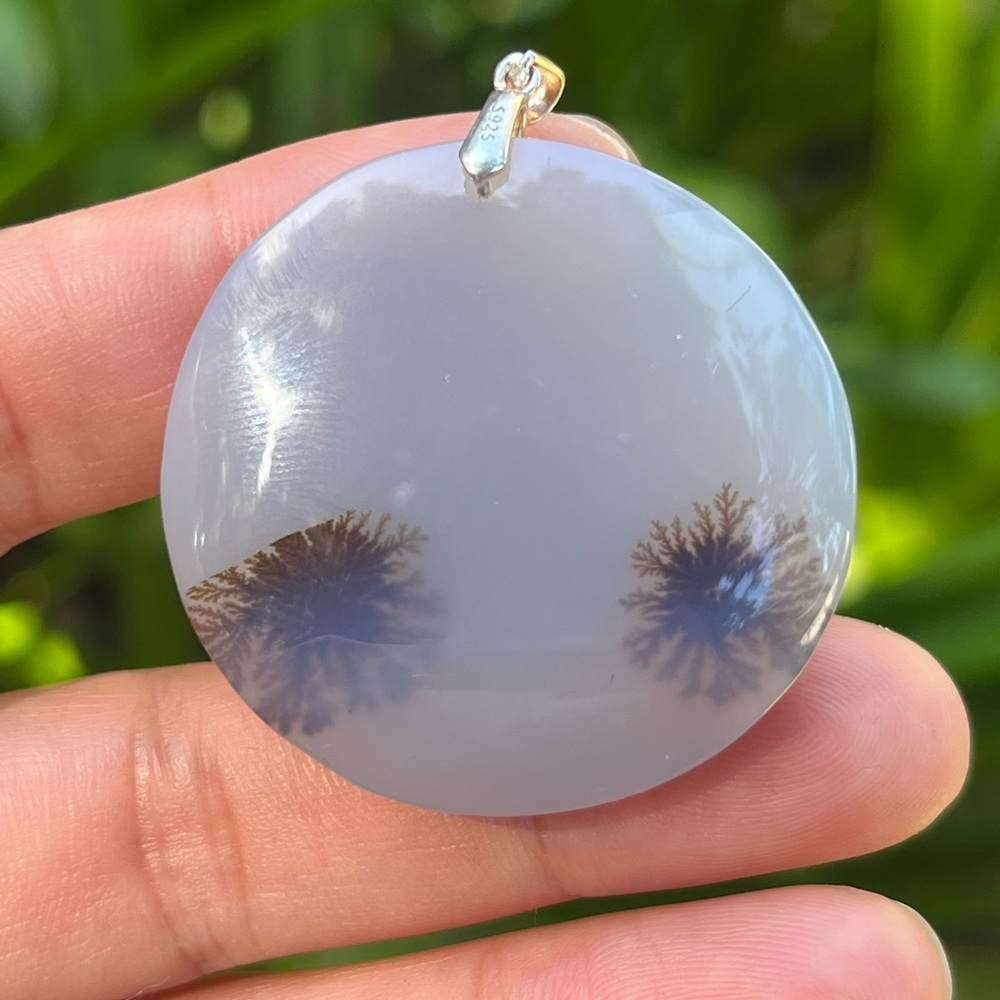 Sterling‎ silver dendritic flower agate pendant 1292